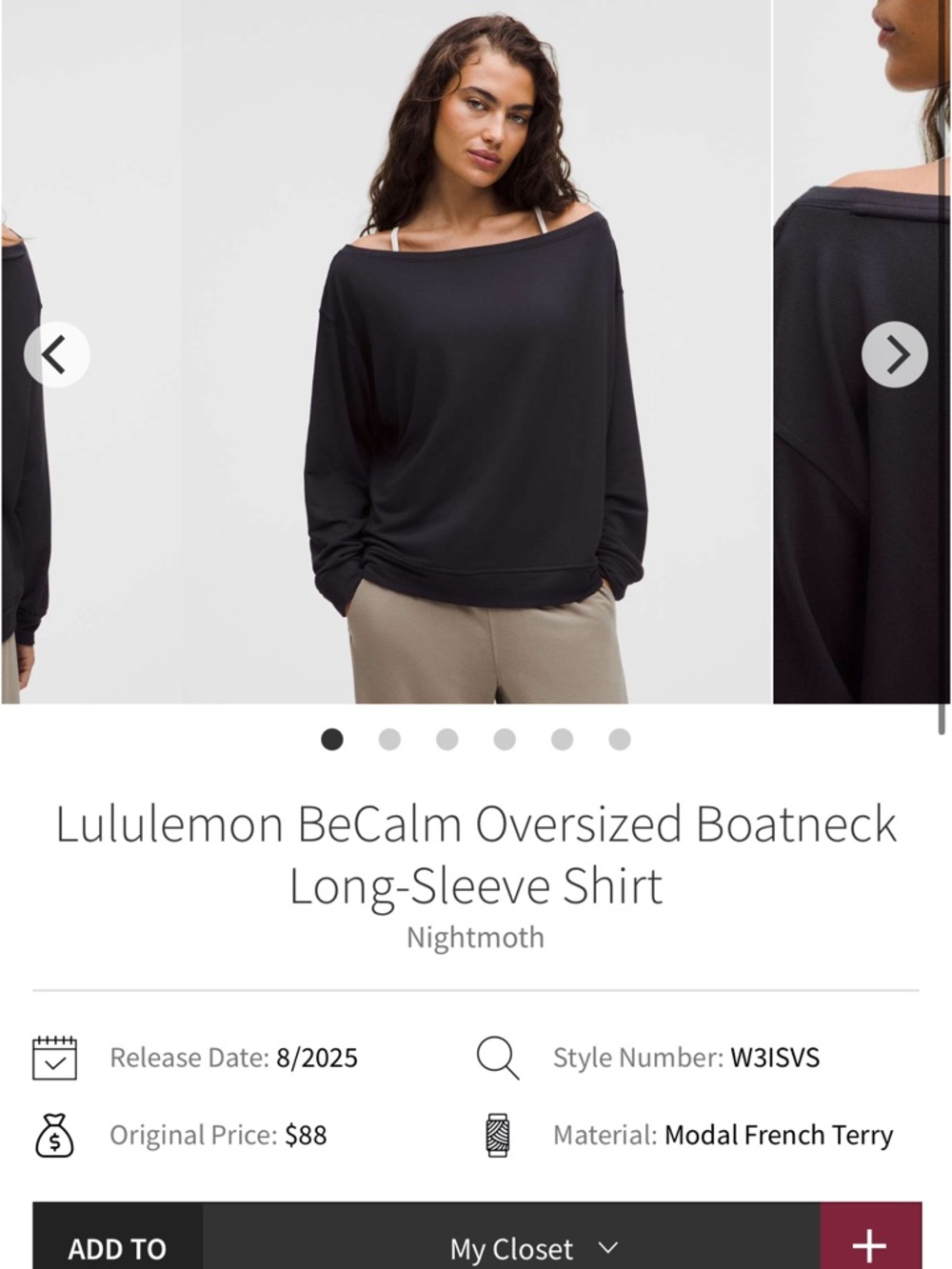 NEW with tags! Lululemon BeCalm Oversized Boatneck Long-Sleeve Shirt
Nightmoth